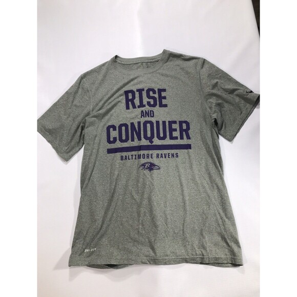 Baltimore Ravens T-Shirt Mens Large Nike Dri-Fit Grey Rise And Conquer NFL Tee - Picture 1 of 6